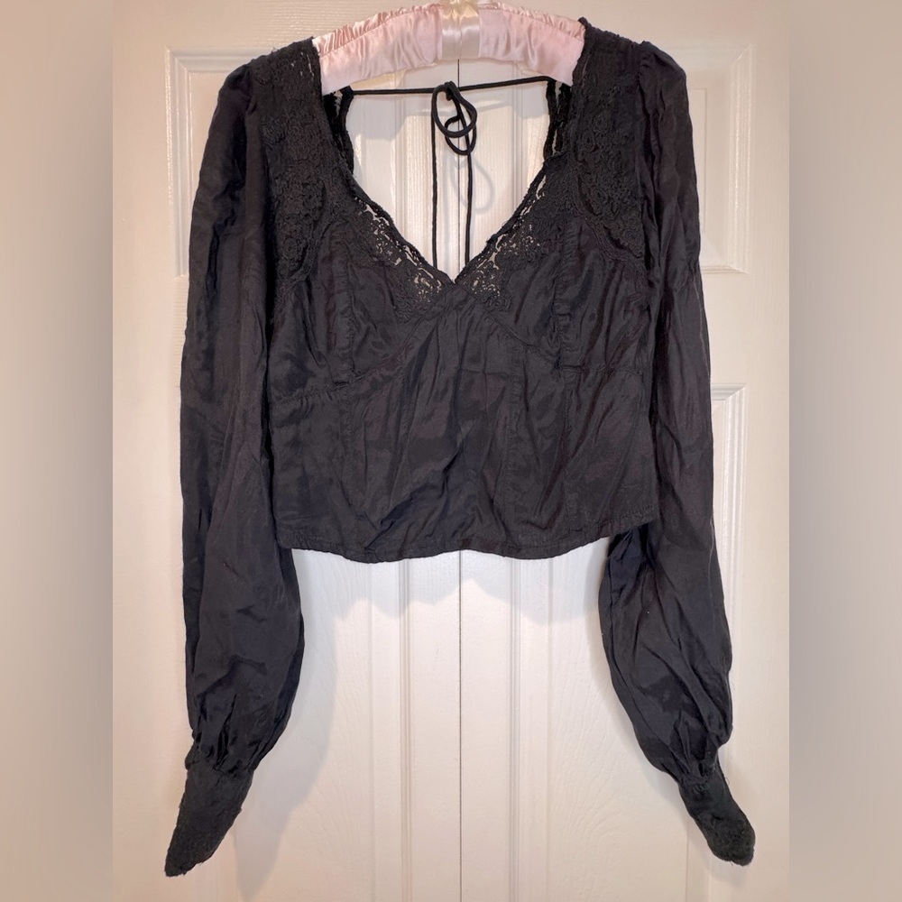 Free People Janelle Lace Top in Black Size XS VGUC